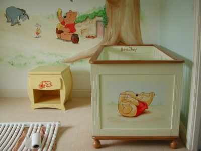 View of cot and mural together