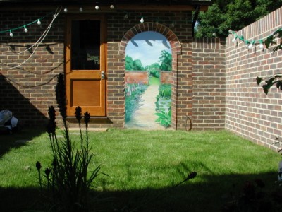 View of the trompe l'oeil mural from client's window