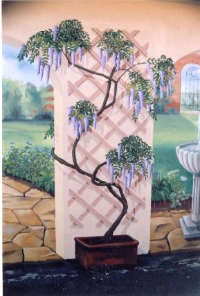 Detail of trompe l'oeil garden arch mural